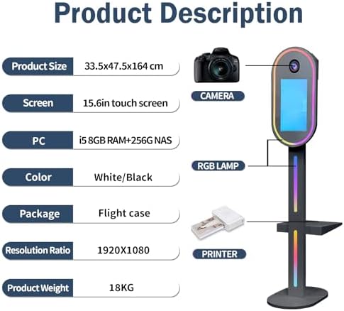 Oval DSLR Photo Booth with Camera and Printer, Portable Selfie Mirror Photo Booth with 15.6 inch Touch Screen RGB Lights for Wedding Party Events Rental Christmas (Black) - Image 6