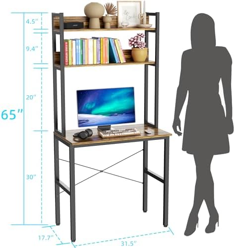Aquzee Small Desk with Shelves, Computer Desk with Hutch, 31" - Image 3