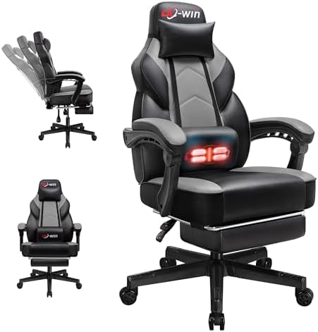 DL-win Gaming Chairs for Adults, Computer Chair with Footrest and High Back, Big and Tall Gamer Chair's with Massage Lumbar Support, 360° Swivel Height Adjustable Gaming Chair, Grey by GamingChairs