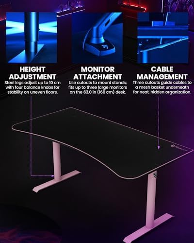 Arozzi Arena Ultrawide Curved Gaming Desk Pink - Image 3