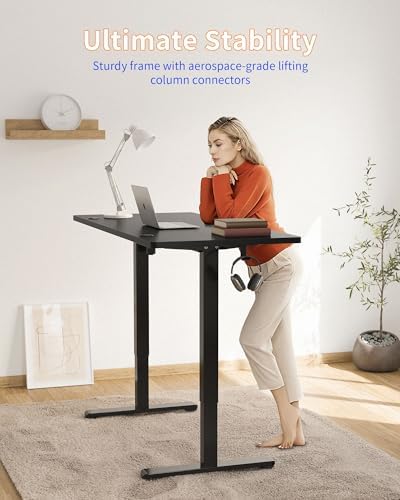 YIHAYO Electric Standing Desk, 40 x 24 Inches Stand Up Desk with Splice Board, Adjustable Height Desk, Computer Desk for Home Office, Black Frame/Black Top - Image 3
