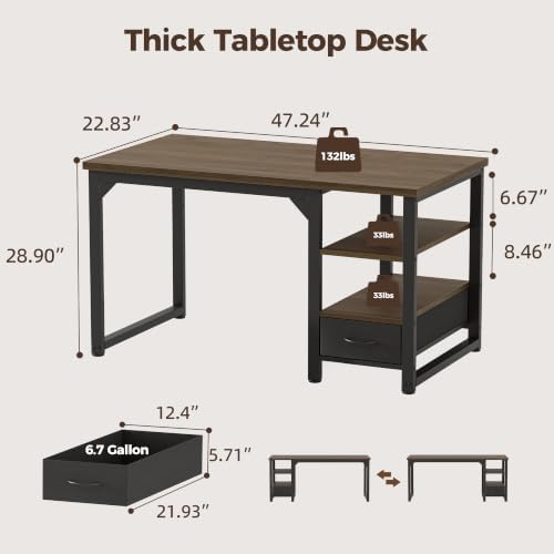 Mericonia 48 in Computer Desk with Drawer, 1" Thick Reversible Office Desk - Image 3