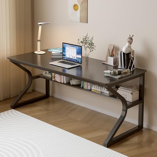 OSCHF 55-Inch Extra Long Desk with Storage Shelf, Black by OSCHF