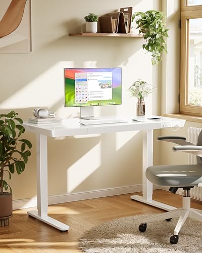 Marsail Glass Standing Desk with Drawer,55 x 28 inch Electric Standing Desk, Adjustable Height Desk with Storage & USB Charging Ports, One-Piece Standing Desk for Home & Office, White - Image 2