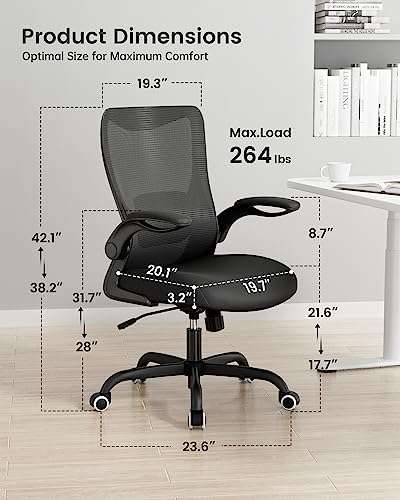 MUXX.STIL Office Chair, Ergonomic Desk Chair with Adjustable Lumbar Support and Flip up Armrest, Breathable Mesh Computer Chair for Home Office, Black - Image 2