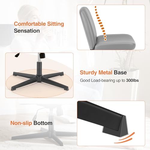 Sweetcrispy Criss Cross Office Chair, Vanity Chair No Wheels, Faux Leather - Image 5