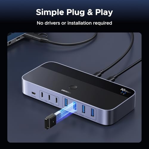 UGREEN 2-in 7-Out USB 3.2 Switch, 10 Gbps Switcher for A or C Computers Sharing All Devices(4 A+3 C) Keyboard Mouse Switch with Type C Converter Adapter,Power Adapter - Image 7