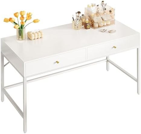 SUPERJARE White Vanity Desk with Drawers, 47 inch Computer Desk by SUPERJARE