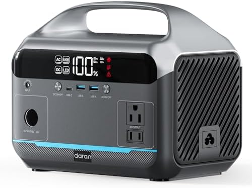 DaranEner Portable Power Station 600W, 288Wh LiFePO4 Battery Backup Power w/2×600W AC Outlets (1200W Surge), 2.2H Fast Charging, Solar Generator for Outdoor Camping/RVs/Home Emergency (Solar Optional) by DaranEner