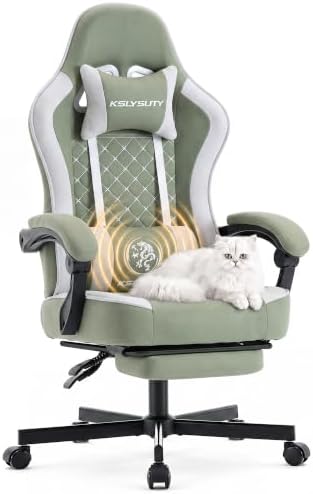 Desk Computer Gaming Chair - High Back Ergonomic Office Chair with Footrest and Lumbar Support, Swivel Comfy Home Gamer Video Game Chairs with Pocket Spring Cushion for Adults (Green Fabric) by KslysutyFurniture