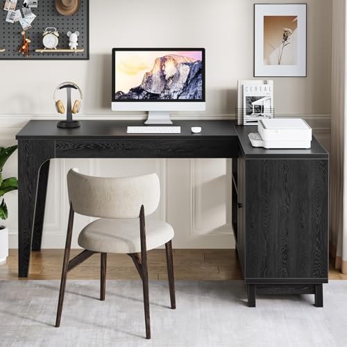 Tribesigns 57-Inch L-Shaped Desk, Office Computer Desk with Storage, Wooden Corner Workstation, Study Writing Table for Home Office (Black) - Image 5