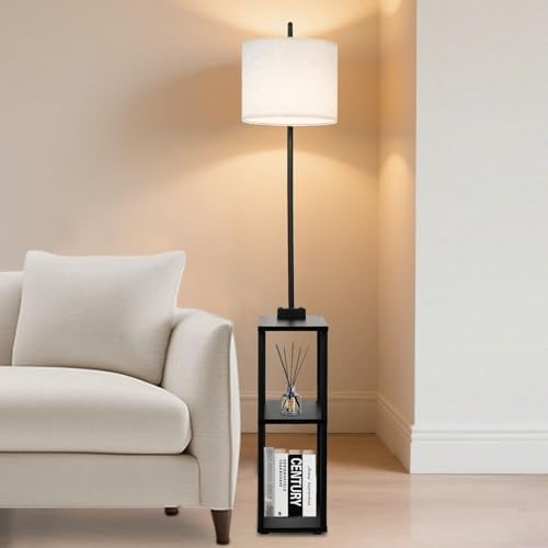 Qupui Floor Lamp with Side Table, USB Charging, 3-Color LED, Black - Image 6