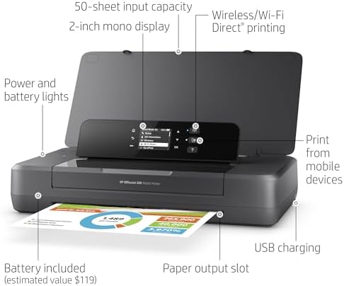 HP OfficeJet 200 Wireless Mobile Printer - Black, Battery Included (CZ993A) - Image 2