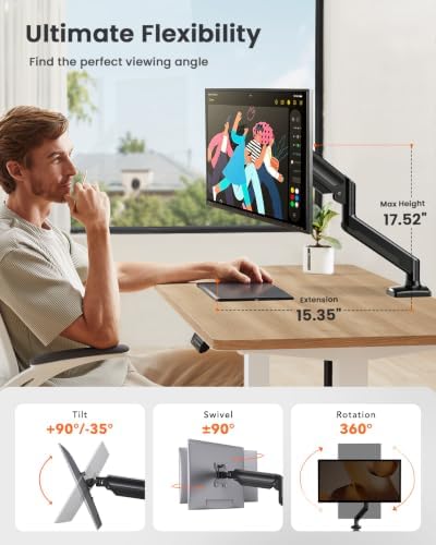 ErGear Single Monitor Arm for 13-36 Inch Screens, 22 lbs Capacity - Image 3