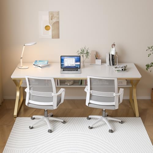 OSCHF 71-Inch Extra Long Desk with Storage Shelf, Gold - Image 6