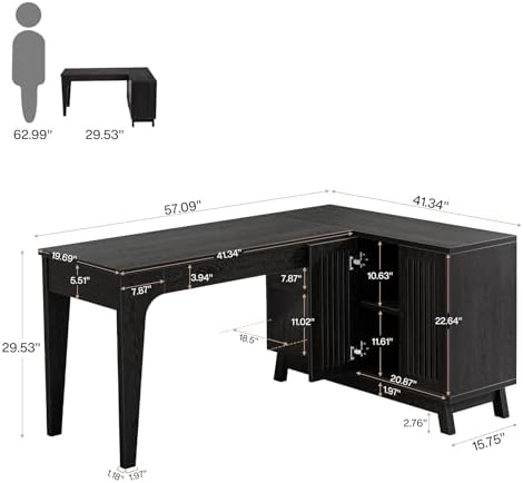 Tribesigns 57-Inch L-Shaped Desk, Office Computer Desk with Storage, Wooden Corner Workstation, Study Writing Table for Home Office (Black) - Image 2