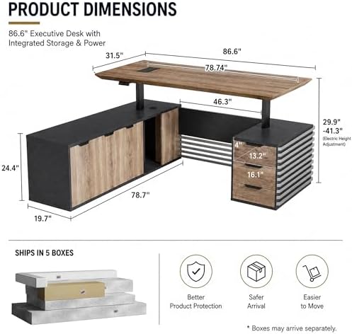 86.6" Executive Standing Desk with Locking Drawers and Charging Station - Image 2