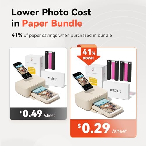HPRT 4x6 Photo Printer with 108 Sheet Photo Paper& 2 Ribbon, Desktop Instant Picture Printer for iPhone, Thermal Dye Sublimation, WI-Fi Connnecting, Home Use, Beige - Image 2
