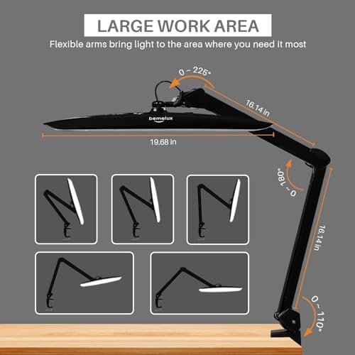 20-Inch LED Desk Lamp with Clamp, 24W 2200LM, Protected Arm, Black - Image 3