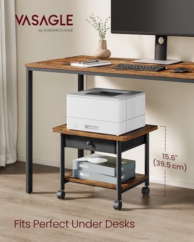 VASAGLE 2-Tier Printer Stand with Locking Wheels, Under Desk Printer Table - Image 2