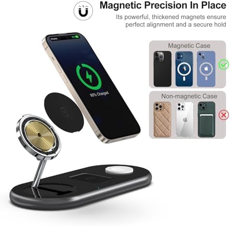 3 in 1 Charging Station for Apple Devices, Mag-Safe Charger Stand, Magnetic Wireless Charger Station for iPhone 17 16 15 14 13 12 Series, for iWatch Ultra 10 9 8 7 SE 6 5 4 3, for AirPods (Black) - Image 3