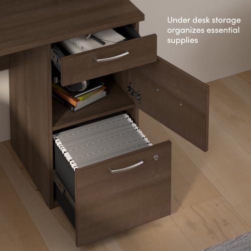 Bestar Logan 66W U or L-Shaped Executive Office Desk with Pedestal and Hutch in Antigua - Image 4