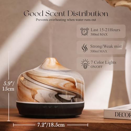 Porseme 500ml Glass Essential Oil Diffuser Aromatherapy Ultrasonic Cool Mist Humidifier 15-21 Running Hours Waterless Auto-Off Air Diffusers for Sleeping Yoga Working Spa(Jupiter) - Image 3