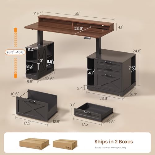 SEDETA Farmhouse Electric Standing Desk with 3 Drawers and File Cabinet - Image 2