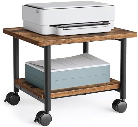 VASAGLE 2-Tier Printer Stand with Locking Wheels, Under Desk Printer Table by VASAGLEbySONGMICSHOME