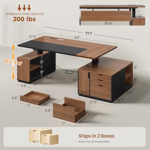 SEDETA 77.1" Executive Large Electric Standing Desk, Brown - Image 2