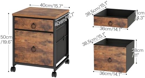 HOOBRO File Cabinet, 2-Drawer Vertical Mobile Office Cabinet, Rolling Printer Stand, for A4/Letter Size Files, Nonwovens Drawer, for Home Office, Rustic Brown BF21WJ01 - Image 3
