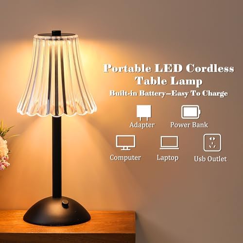 Liliful 2 Pcs Cordless Table Lamp LED Touch, Black, Rose Style - Image 3