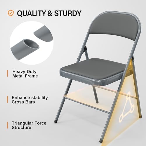 VINGLI 8 Pack Folding Chairs with Padded Seats, Metal Frame with Pu Leather Seat & Back, Capacity 350 lbs, Gray - Image 4