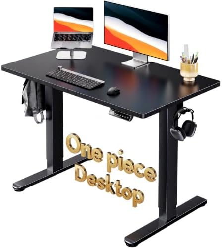 HUANUO Electric Standing Desk, Whole Piece Desktop, Adjustable Height Computer Desk, 4 Height Memory Settings, Sit Stand Up Desk for Home Office, 40" x 24", Black by HUANUO