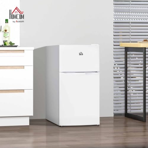 HOMCOM 3.2 Cu.Ft Mini Fridge with Freezer Double Reversible Door White - Image 2