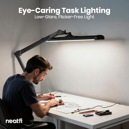 Neatfi Ultra 3,500 Lumens LED Desk Lamp with Clamp – 45W, 270 SMD LEDs, Shadow-Free | Adjustable Brightness | Task Light for Nail, Craft & Office (Black, 26-Inch Wide Shade) - Image 3
