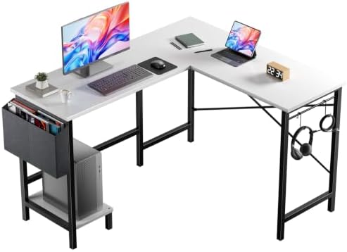 DUMOS L Shaped Computer Corner Desk with PC Stand, White by DumosLifestyle
