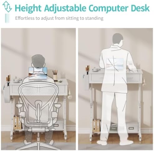 WINAZ Small Rolling Standing Desk with Drawers & Storage, 32 Inch Height Adjustable Desk on Wheels for Teachers, Students, Portable Mobile Workstation for Home Office, Small Spaces, Sewing & Crafts - Image 5