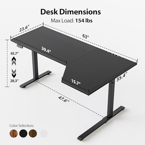 Agilestic 63 x 35 Inch Corner L Shaped Electric Standing Desk, Black - Image 3