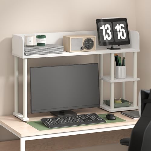 Furinno Classic Desk Shelf, 3-Shelf Desktop Hutch, Book Shelf, 3-Tier Desk Organzier, for Office Supplies, Office Desk Accessories, for Home Office, College, Dorm, White - Image 2