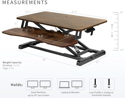 VIVO Rustic Vintage Brown 32 inch Standing Desk Converter, DESK-V000KN - Image 3