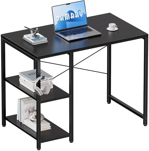 Pamray 32 Inch Small Computer Desk with Shelves for Bedroom Small Spaces by PAMRAY