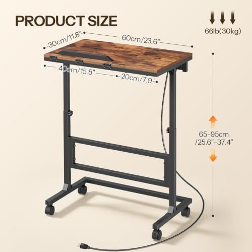 HOOBRO Height Adjustable Side Table with Charging Station, Rolling Desk - Image 3
