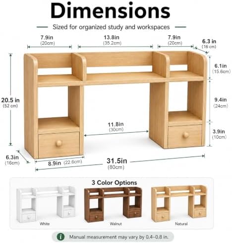 Desk Hutch with 2 Drawers, Desktop Organizer Shelf for College Dorm - Image 2