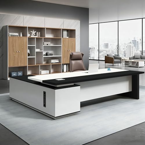 L Shaped Executive Desk with Drawers, Large Office Desk with Storage Cabinet, Wood L Shape Desk for Home Office or Business Workspace, Left or Right Cabinet Option, Multiple Sizes & Colors by Unknown
