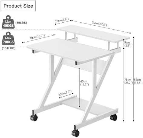 Dripex Computer Desk for Small Spaces, 27.5 inch Small Computer Desk, 3 Tier Compact Desk with Monitor Shelf and Bottom Storage Shelves, Space Saving Desk, White - Image 3