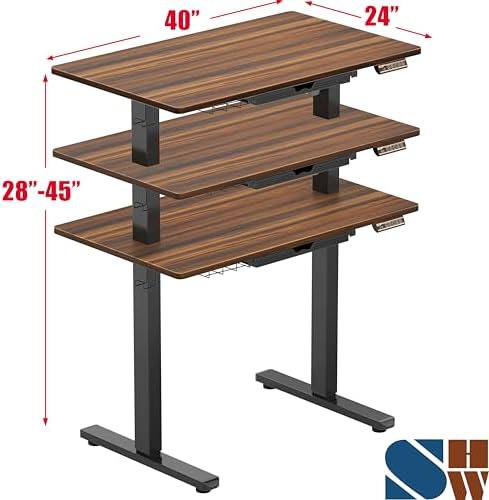 SHW 40-Inch Electric Height Adjustable Standing Desk w/Drawer, Walnut - Image 2