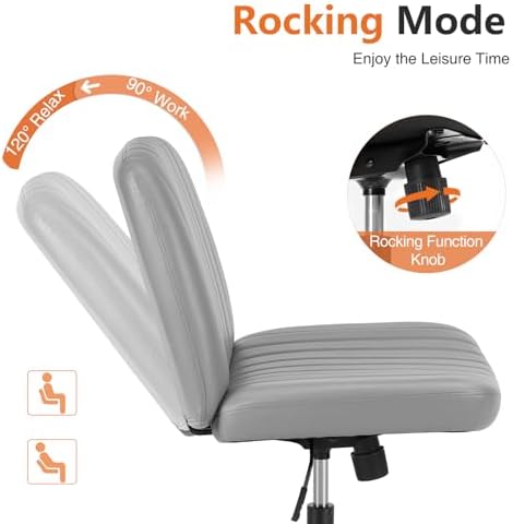 Sweetcrispy Criss Cross Office Chair, Vanity Chair No Wheels, Faux Leather - Image 6