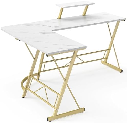 Mr IRONSTONE 63" L Shaped Gaming Desk, Corner Computer Desk, Home Office Writing Desk with Sturdy Monitor Shelf, Spacious L Shaped Desk Workstation, Easy to Assemble, Laminate Marble - Image 6