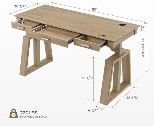 EUREKA ERGONOMIC Standing Desk,60x26 Executive Desk with 3 Drawer Adjustable Height Electric Desk Home Office Computer Desk Modern Workstation with Memory Controller - Image 2